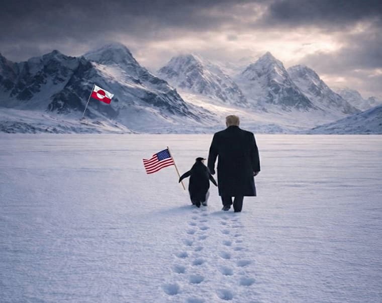 Η AI δημιουργεί παράδοξη εικόνα Τραμπ με πιγκουίνο στη Γροιλανδία