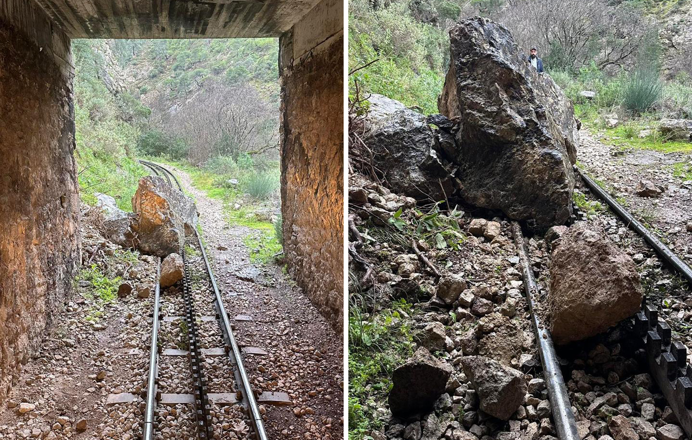Κατολισθήσεις βράχων στον δρόμο προς λιμάνι Αθηνιού Σαντορίνη