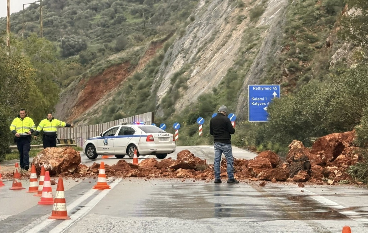 κατολίσθηση δρόμου κακοκαιρία Κρήτη