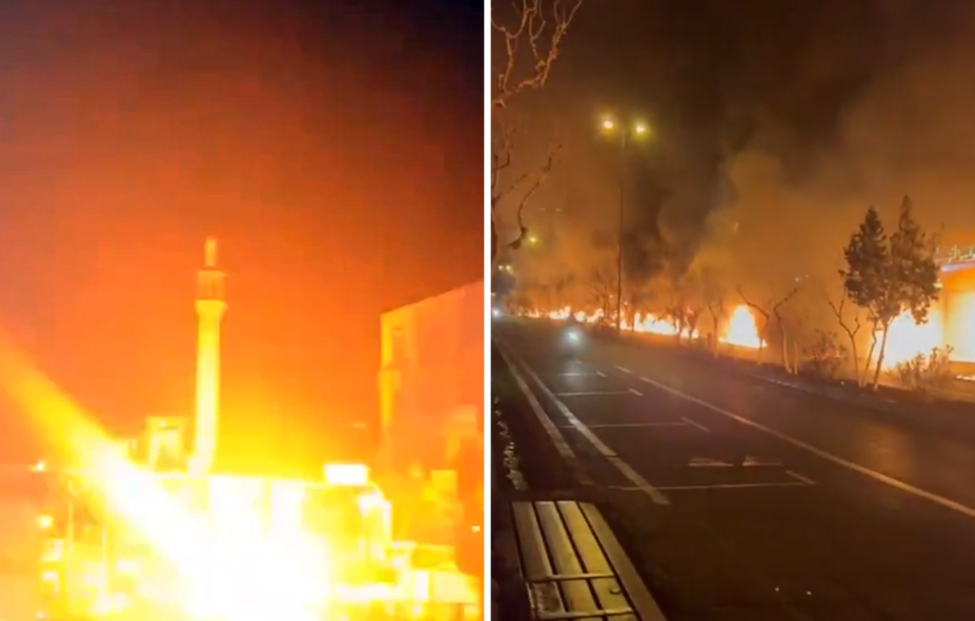 Φλεγόμενο πετρέλαιο δρόμοι Τεχεράνης επιθέσεις