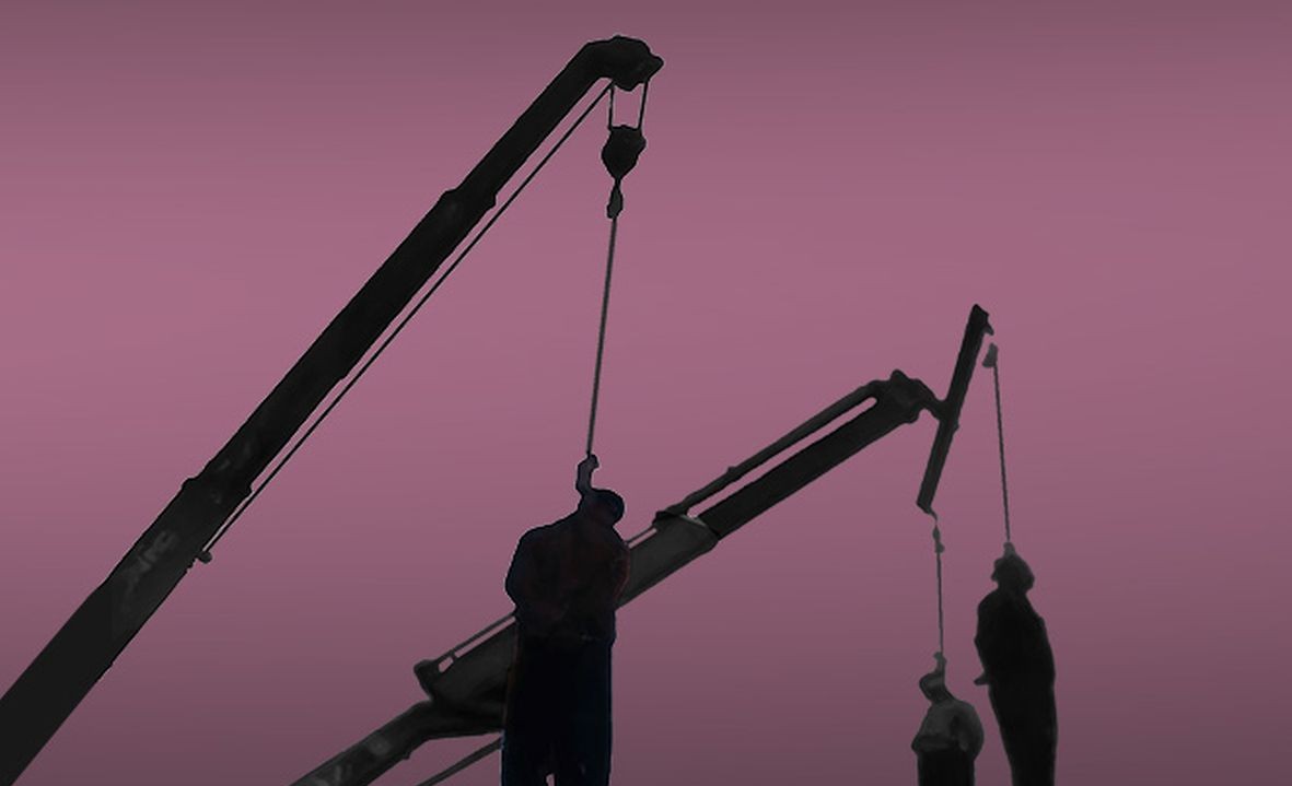 Αρκάς σκίτσο γερανοί κρεμασμένες φιγούρες