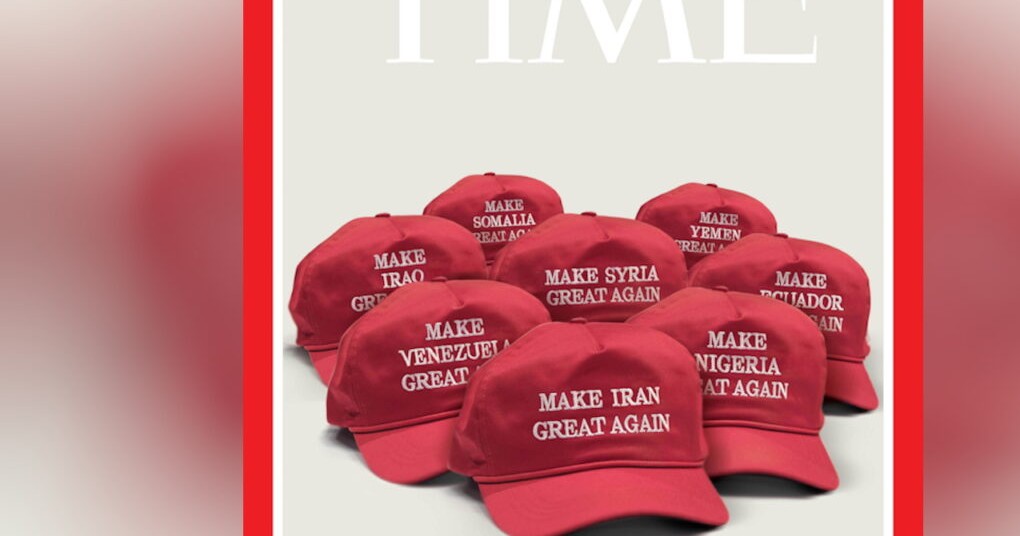 Εξώφυλλο TIME Magazine με κόκκινα καπέλα για τη στρατιωτική πολιτική του Τραμπ
