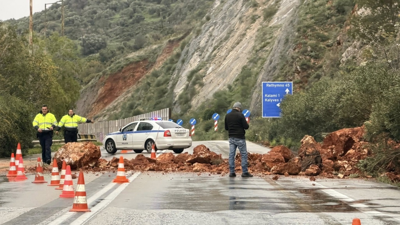 κατολίσθηση δρόμου κακοκαιρία Κρήτη