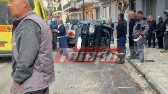 Τροχαίο στην Πάτρα με αναποδογυρισμένο τζιπ και οικογένεια