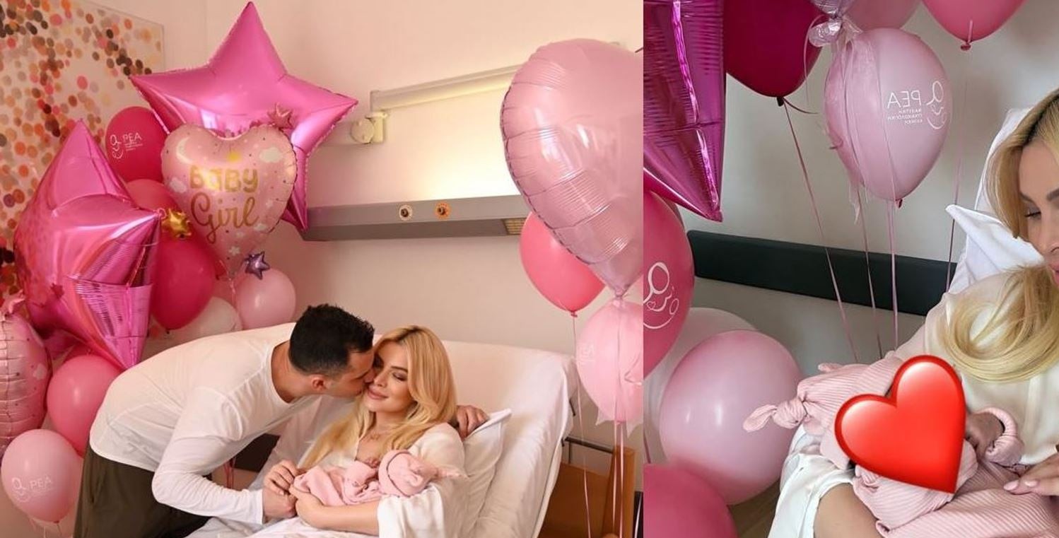 Κατερίνα Καινούργιου με τη νεογέννητη κόρη της στο μαιευτήριο